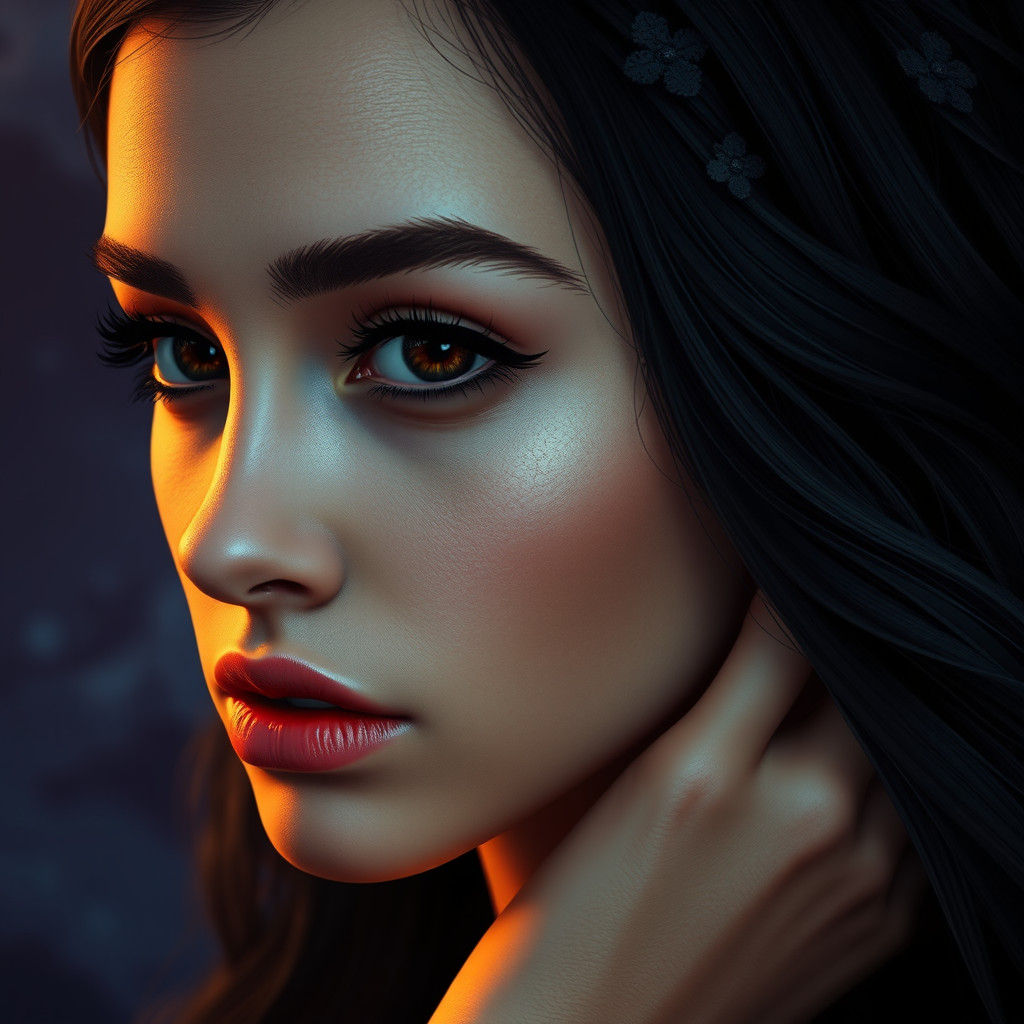 Dreamlike Portrait with Striking Eyes, Digital Matte Paintin...