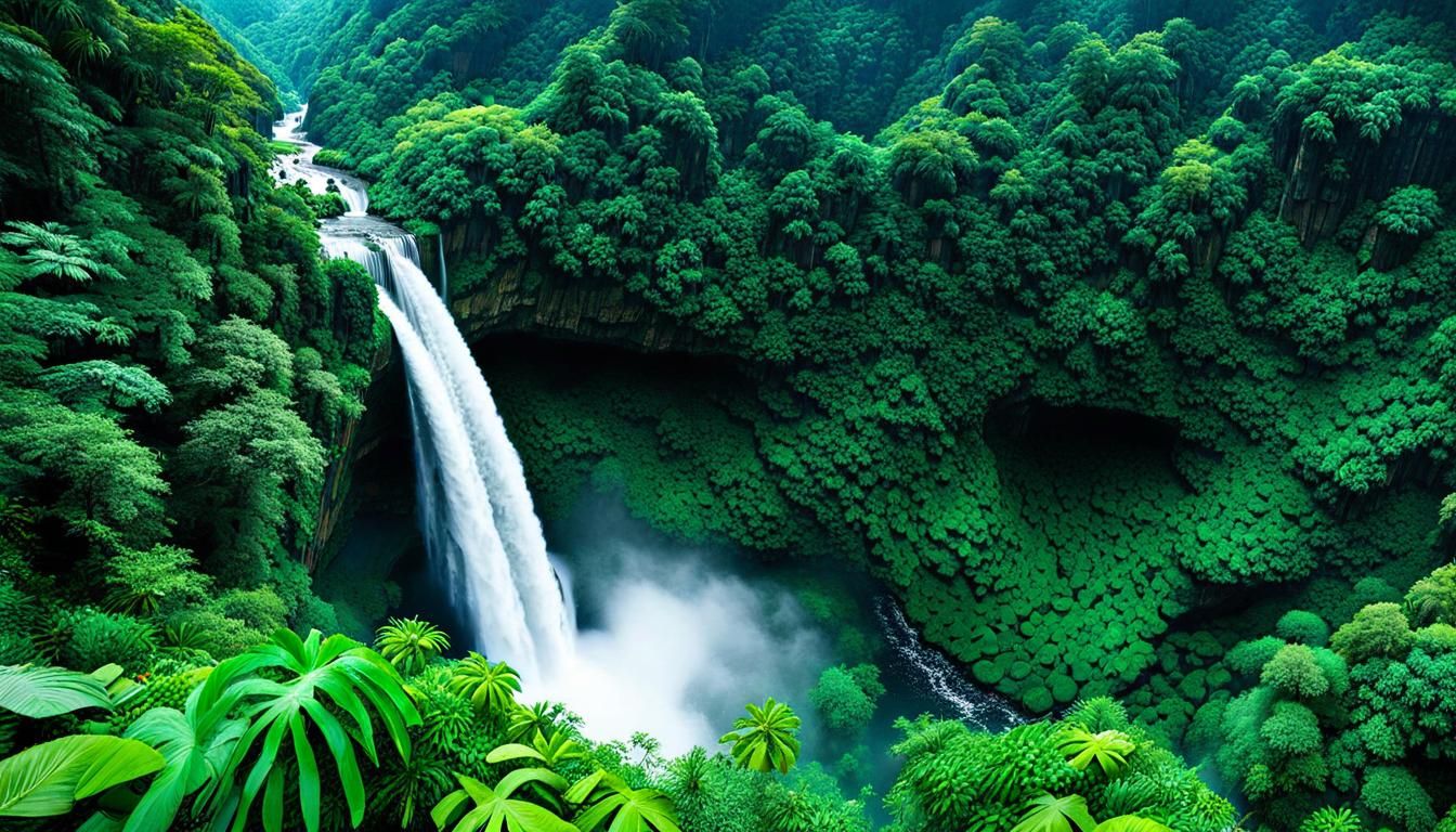 Jungle Path to Waterfall: Hyperrealistic Splash Art