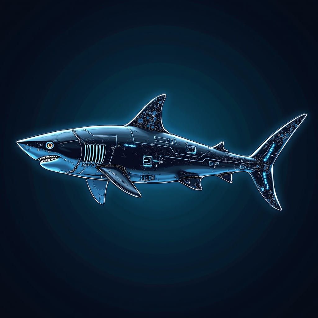 Futuristic Electronic Shark in Metal and Neon