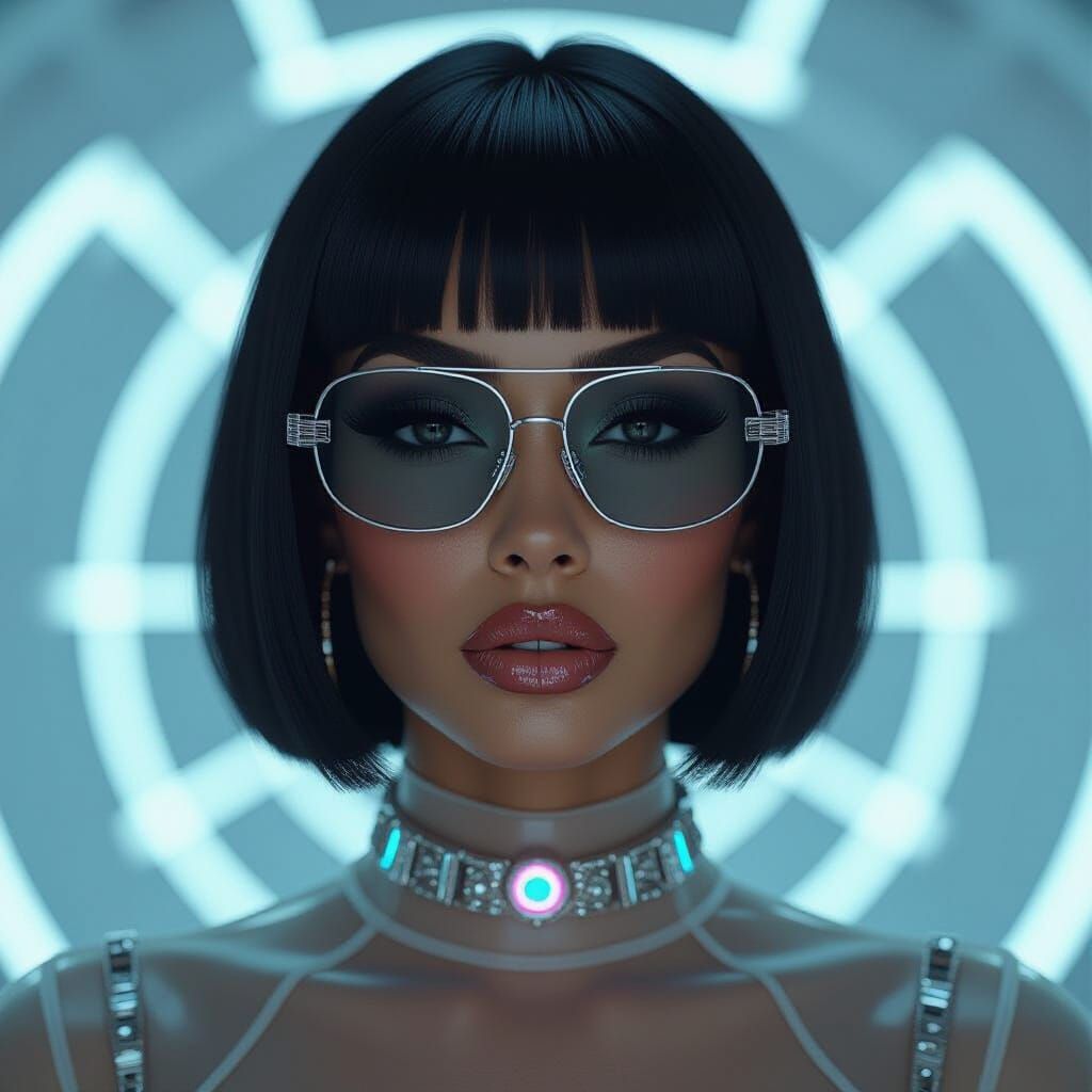 Futuristic Black Woman Portrait in Transparent Clothing