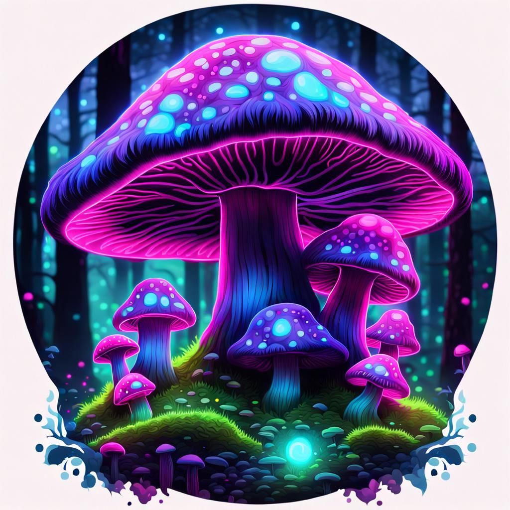 Glowing Mushroom Humanoids in a Magical Forest