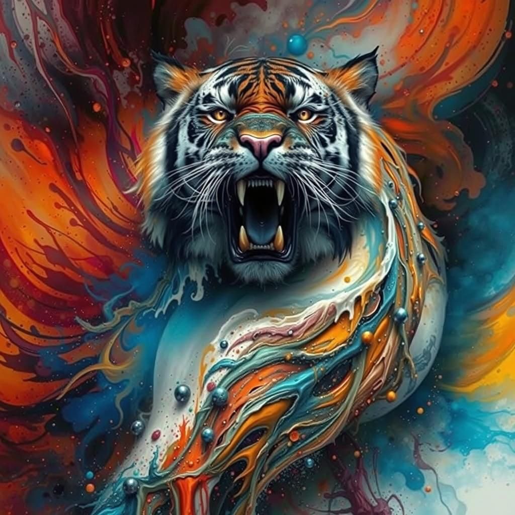 Terrifying Ghost Tiger Splattered with Ink