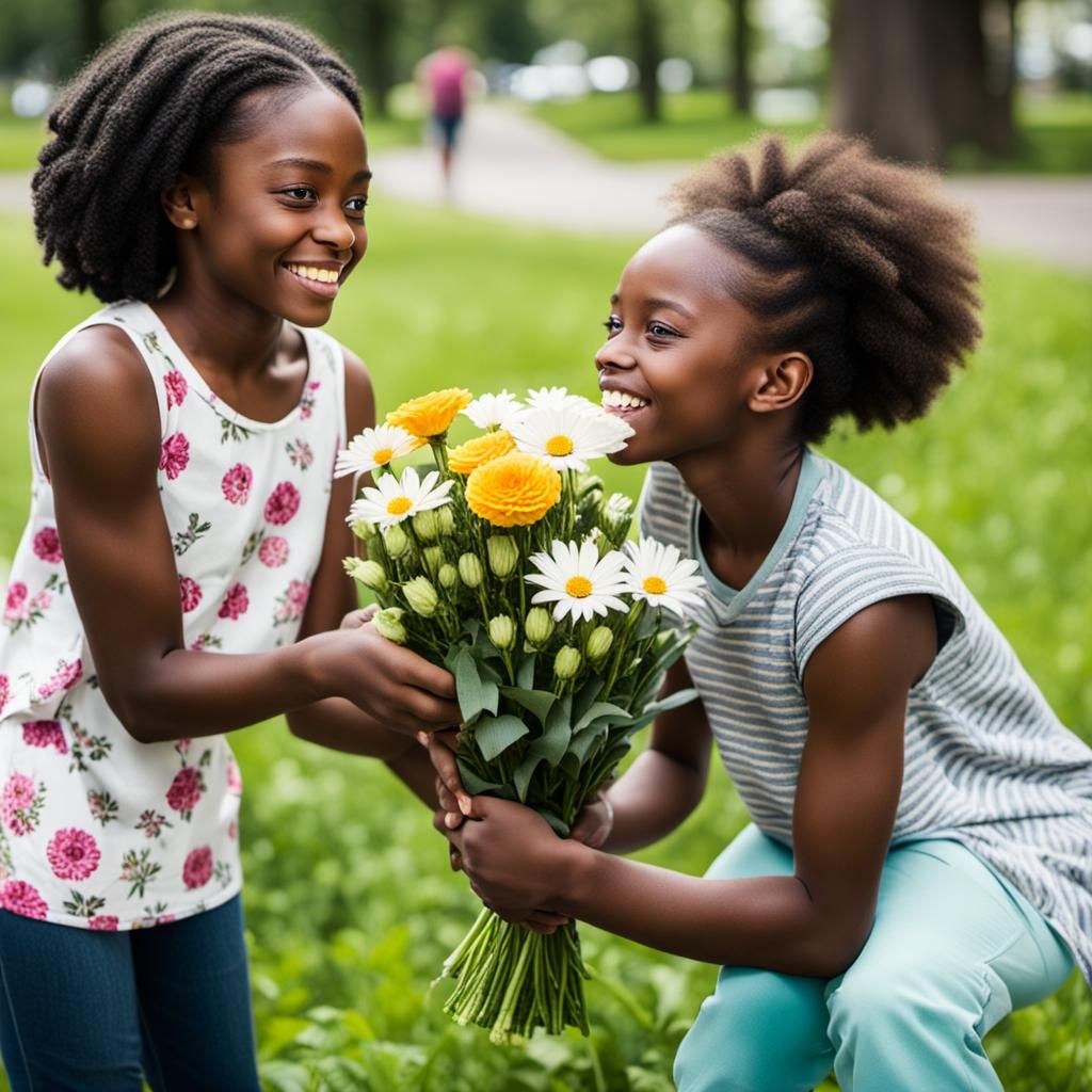 Girl Giving Flowers to Boy: A Moment of Friendship
