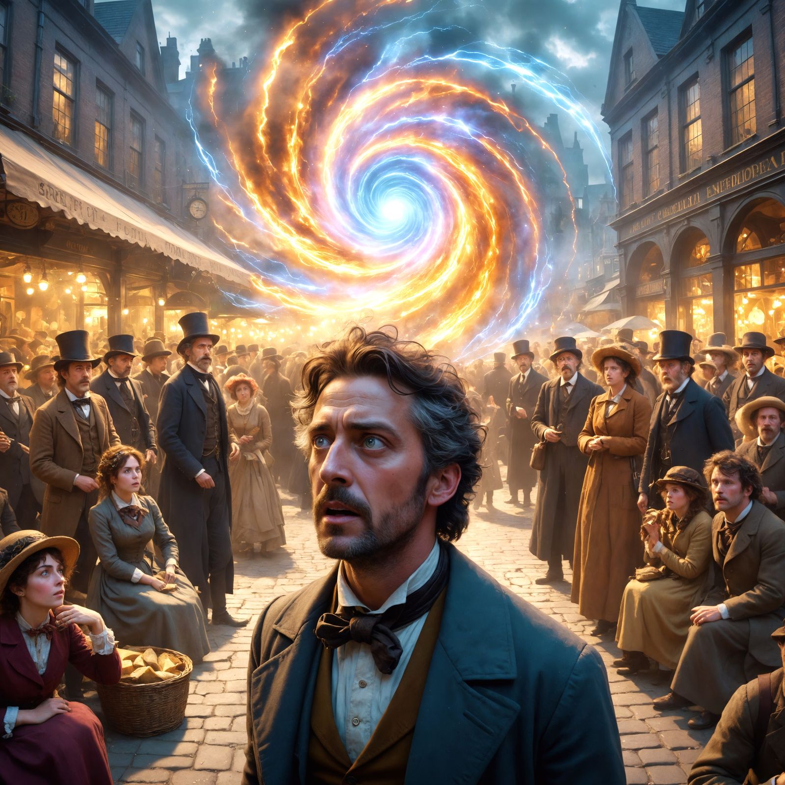 Time Traveler Emerges in Victorian Marketplace