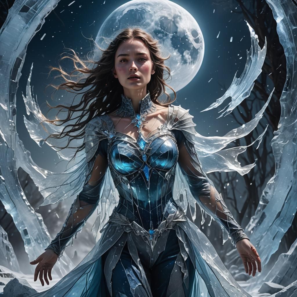 Icy Woman Shimmers in Moonlight: Fantasy Concept Art