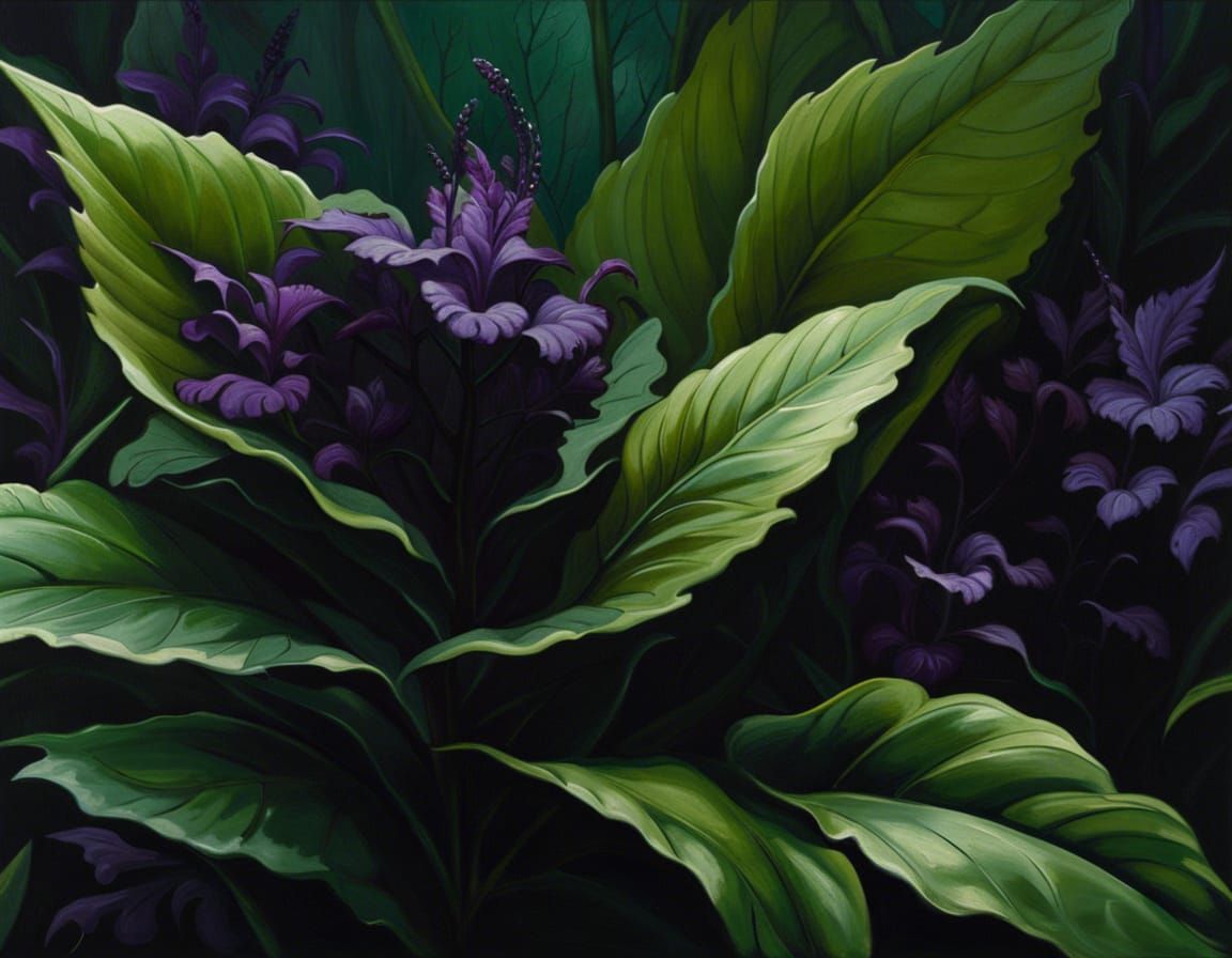 Eerie Dark Fantasy Plant in Oil Painting Style