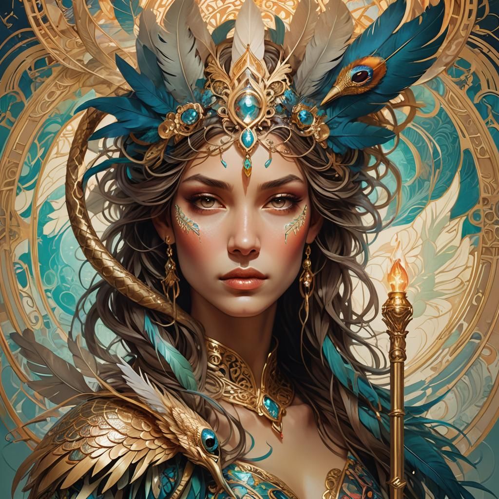 Feathered Serpent Portrait in Surrealist Style