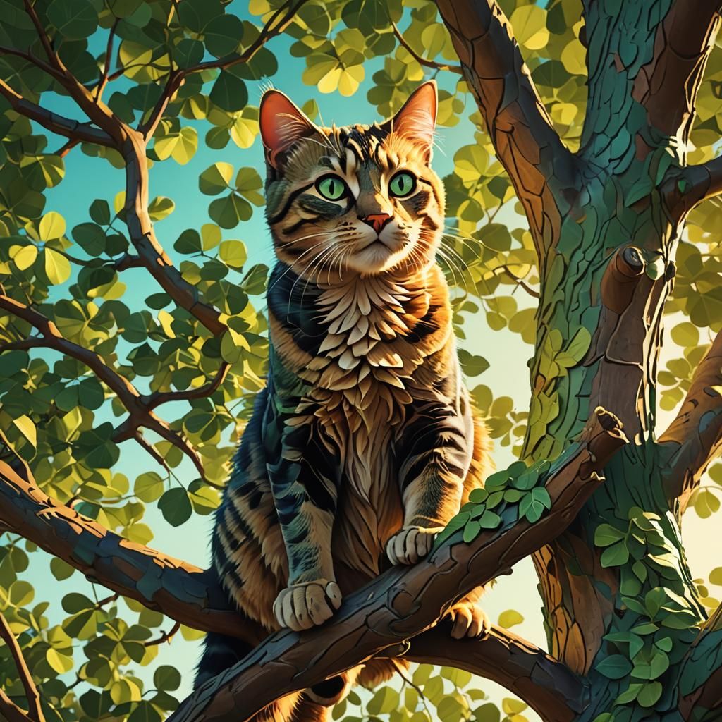Cat Climbing Tree in Stylized 3D Art