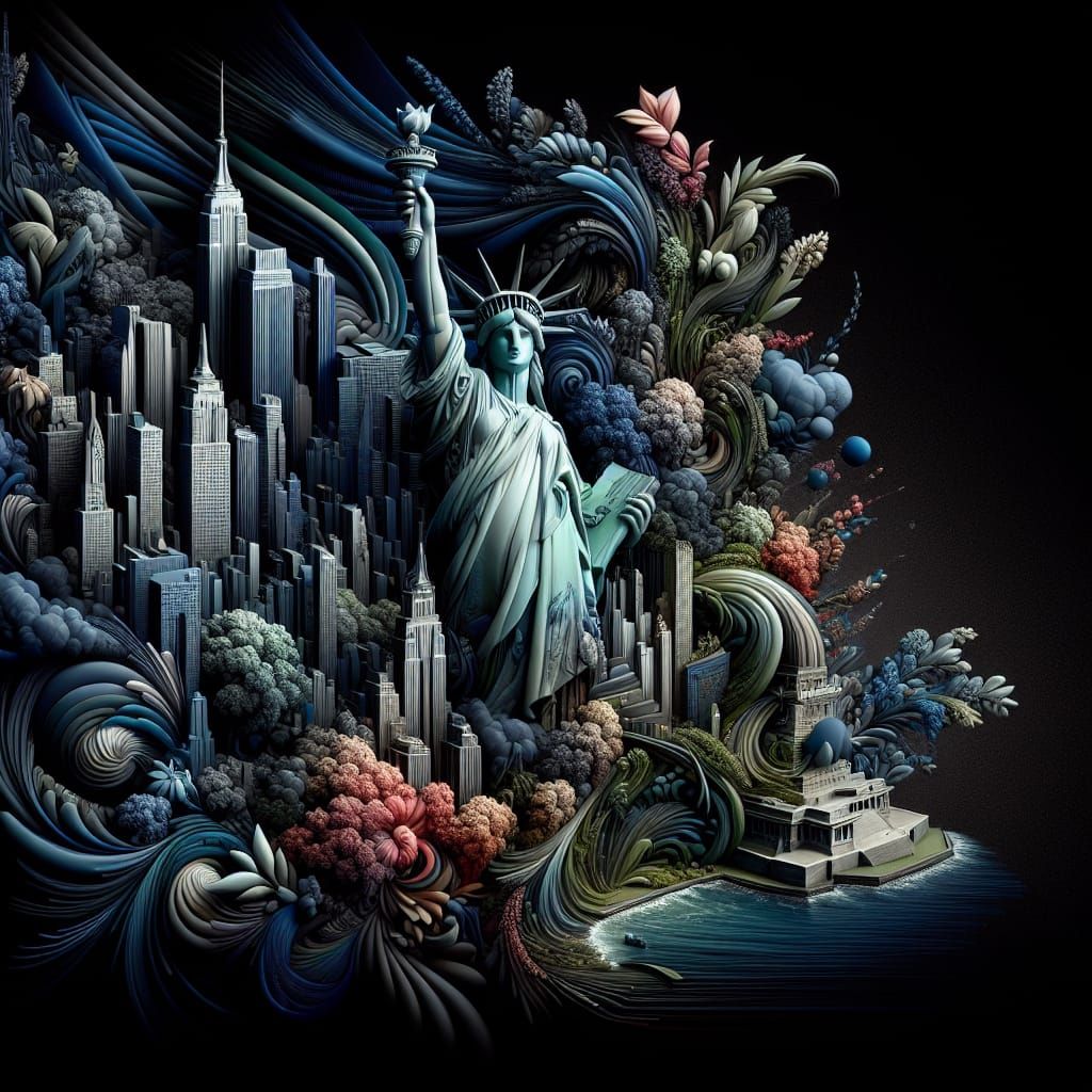 Abstract 3D New York City in Romanticism Style