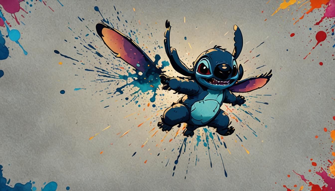 Colorful Silhouette of Disney's Stitch Flying