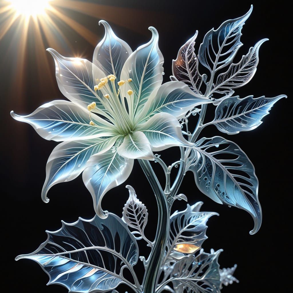 Frosted Stained Glass Moonflower with Prismatic Sunlight