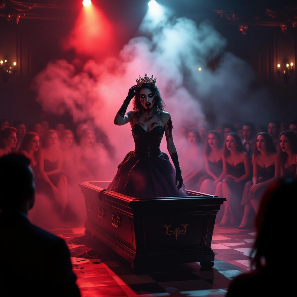 Zombie Prom Queen Emerges From Coffin in Spotlight