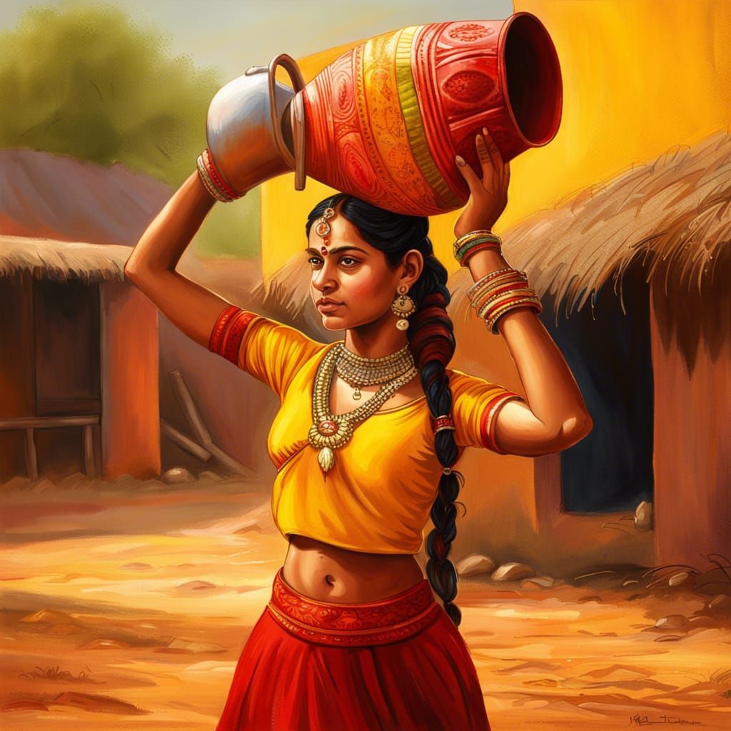 Indian Village Girl Portrait in Hyperrealistic Style