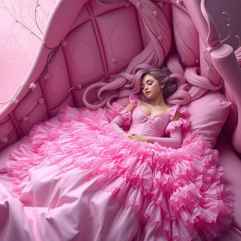 Magical Princess Sleeps in Pink Chamber Art