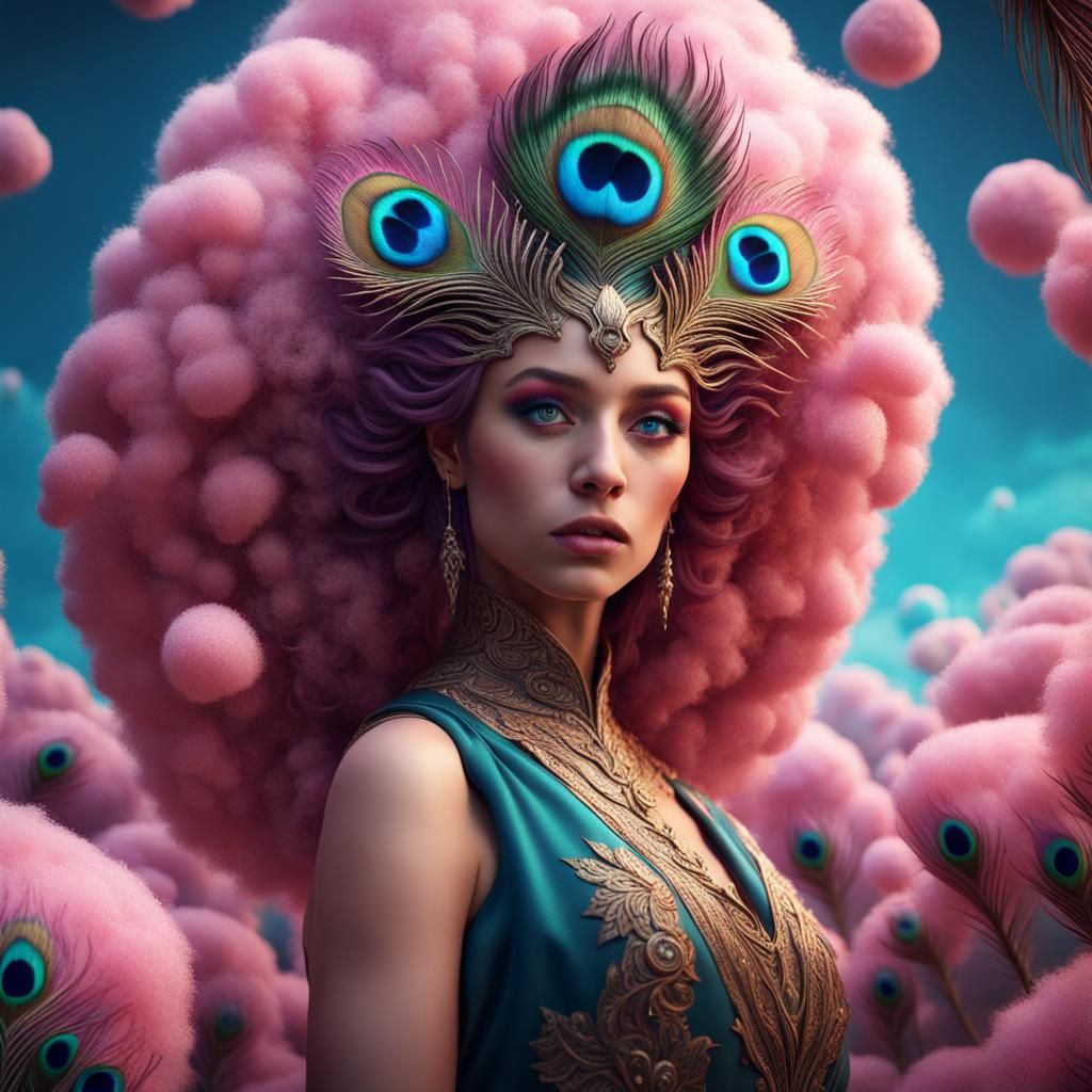 Peacock Haired Woman with Cotton Candy Eyes