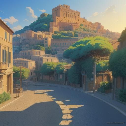 Sicily in Studio Ghibli Anime Style