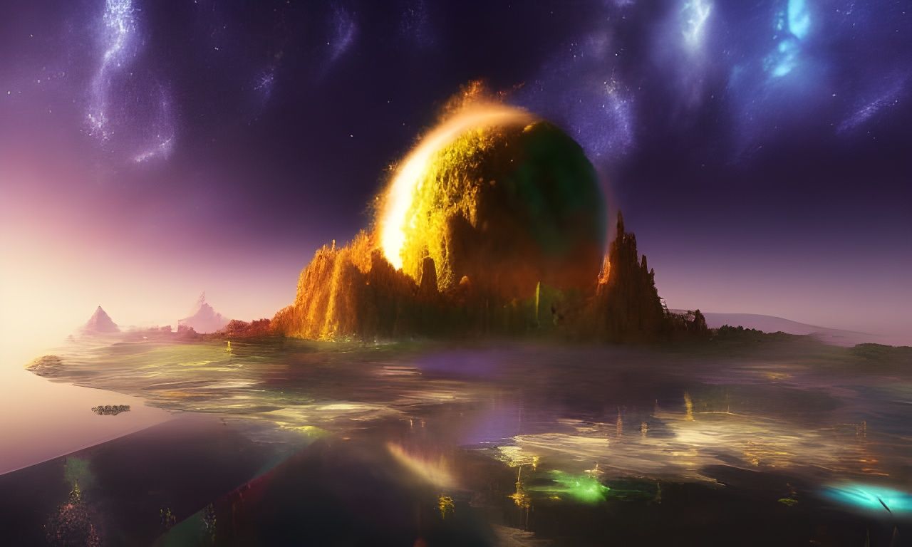 Retrofuturistic Island City in Baroque Dreamscape