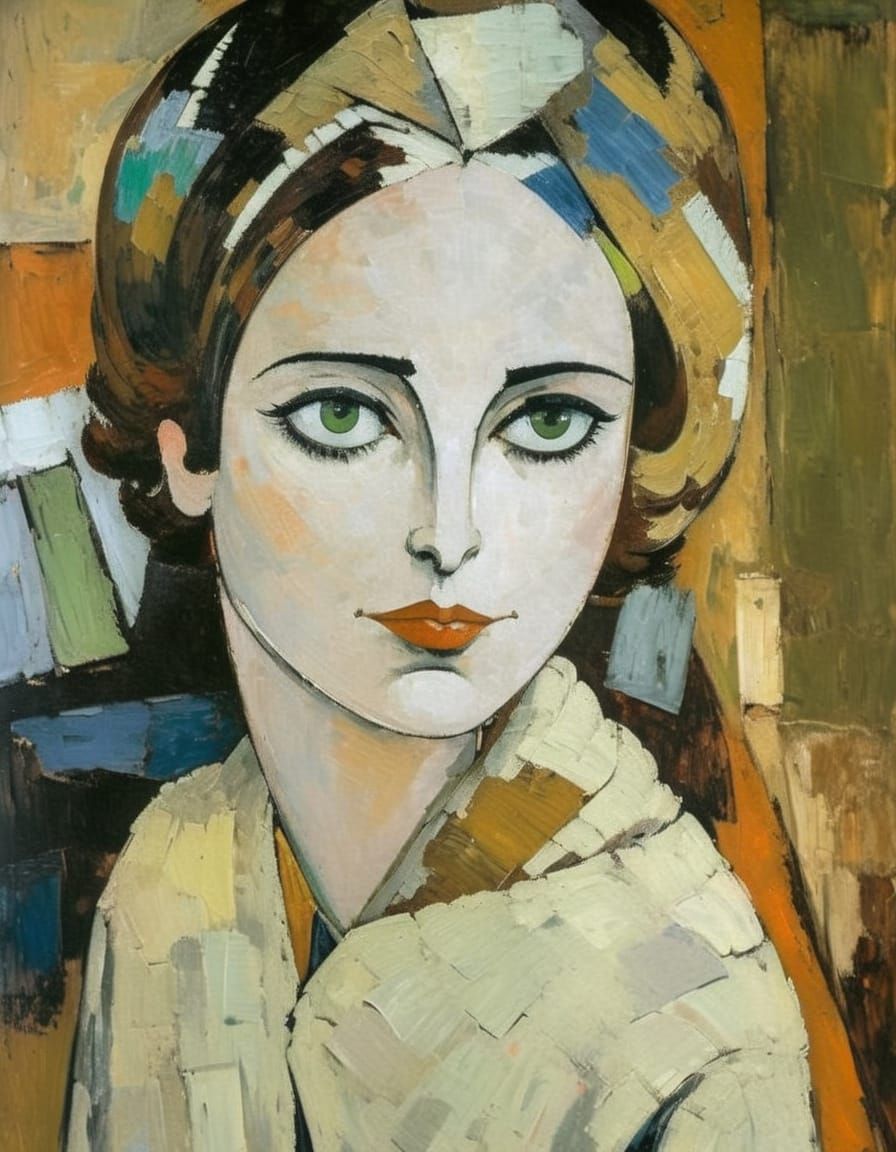 Elegant Goth Girl Portrait in Impasto Style