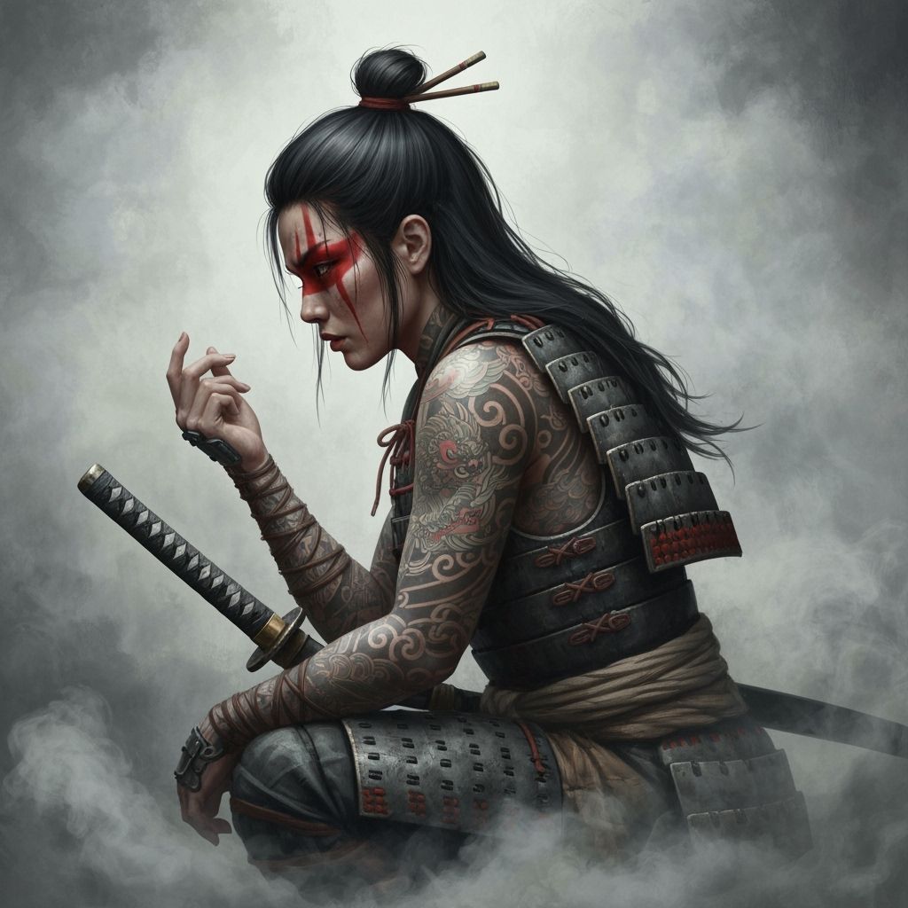 Contemplative Samurai Warrior in Neo-Impressionist Style