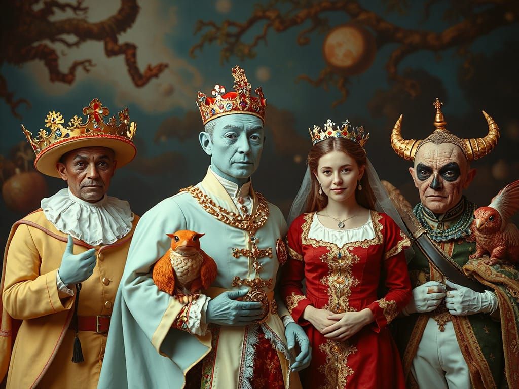 Surreal Royal Family in Whimsical Composition