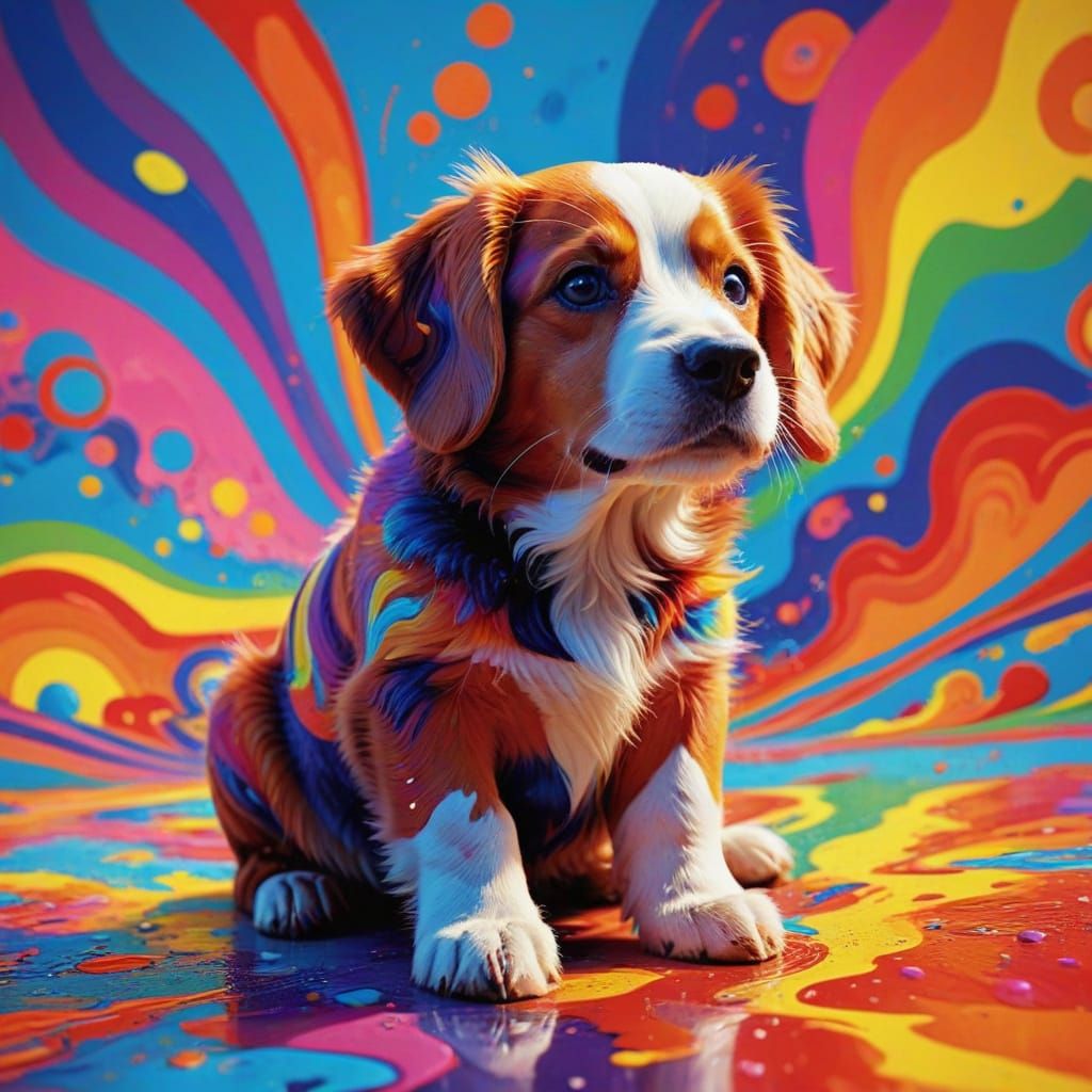 Sweet Puppy in Psychedelic Art Style
