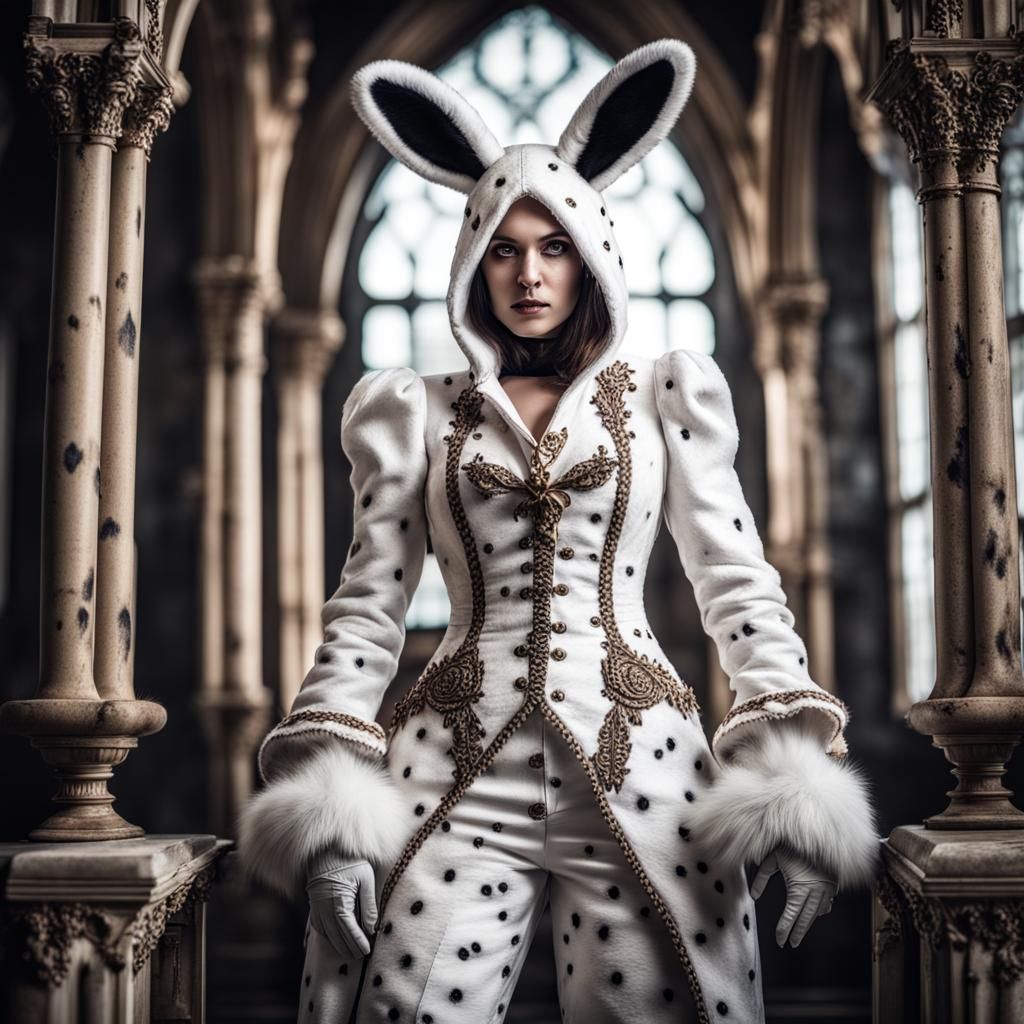 Hyperrealistic Photo of Rabbit Furry in Gothic Dress