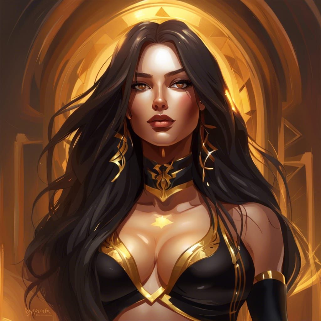 Beautiful Woman in Black and Gold Bikini, Hyperdetailed Art