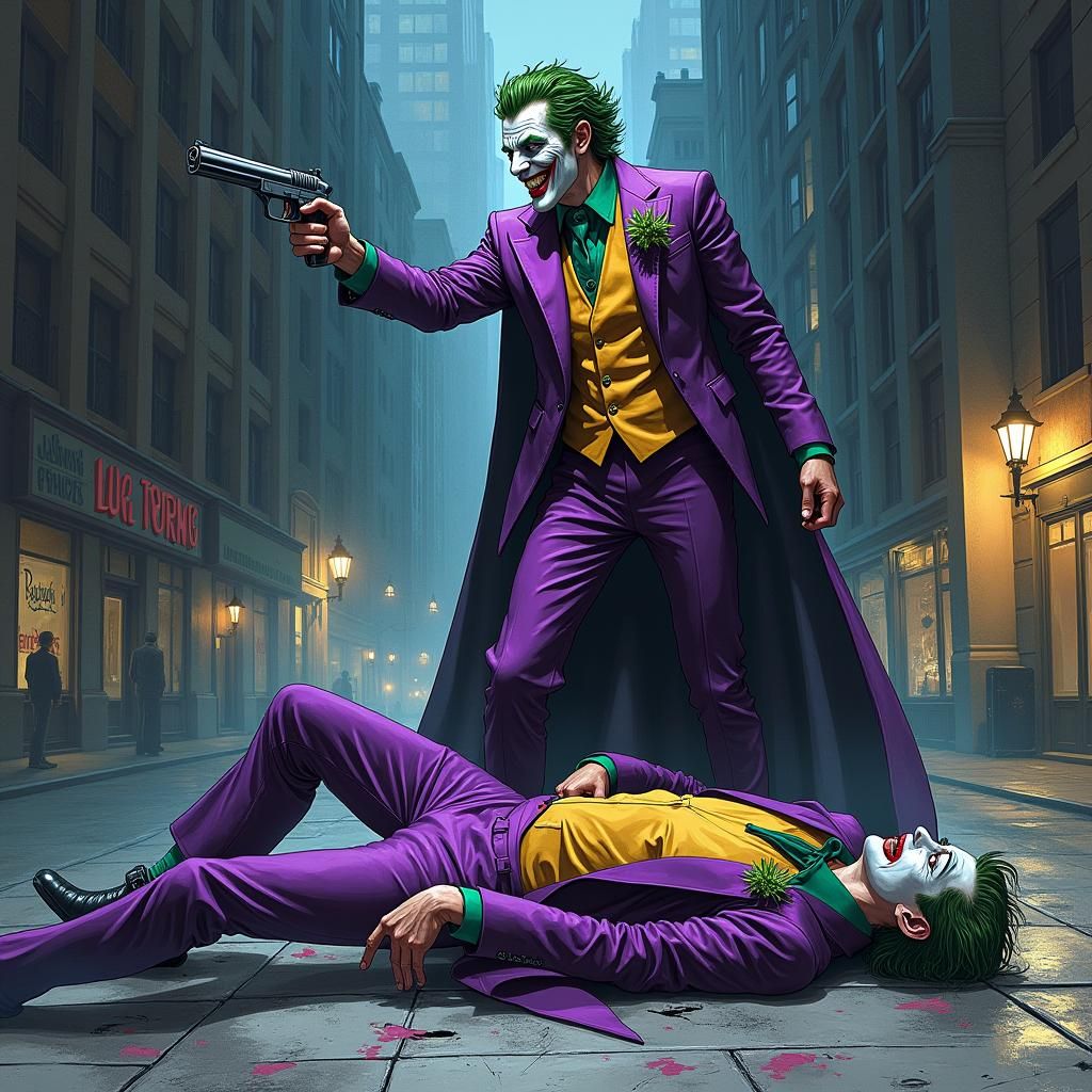 Joker Triumphant Over Batman in Noir Comic Style