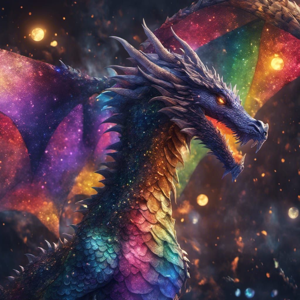 Rainbow Dragon with Glitter Scales at Night