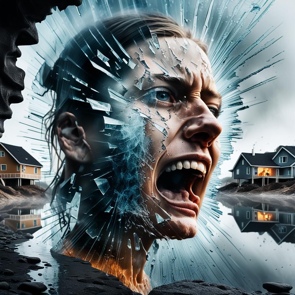 Surrealistic Double Exposure Portrait with Shattered Glass