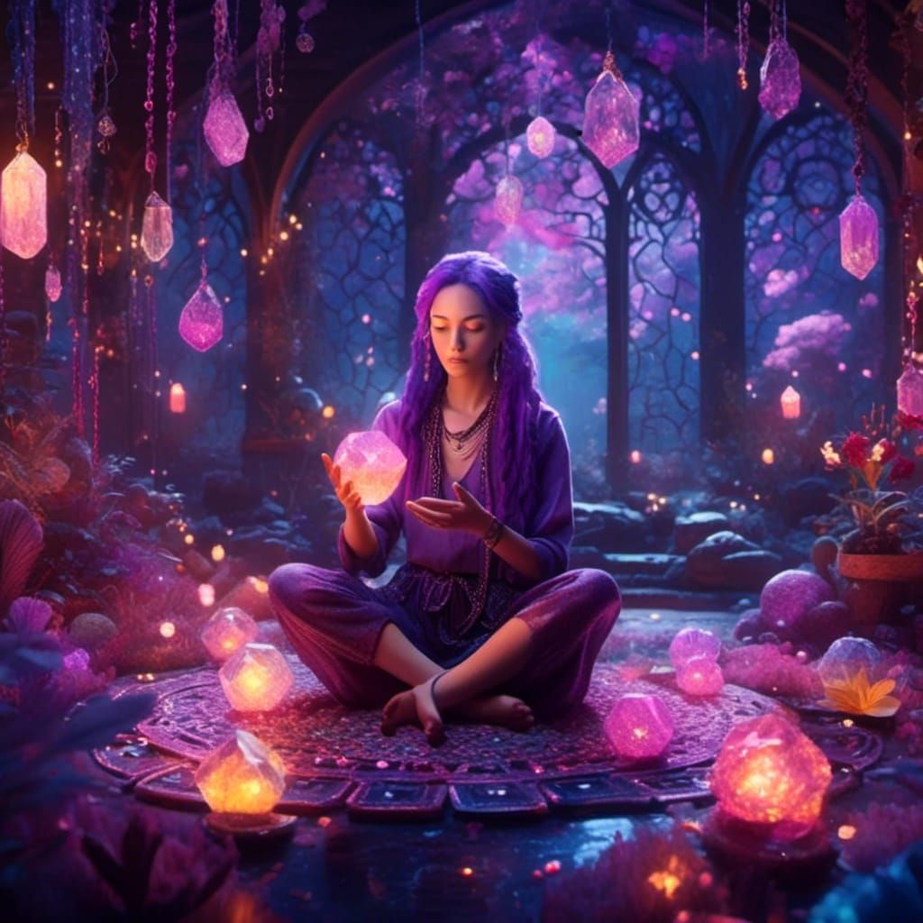 Meditating Woman with Braided Purple Hair