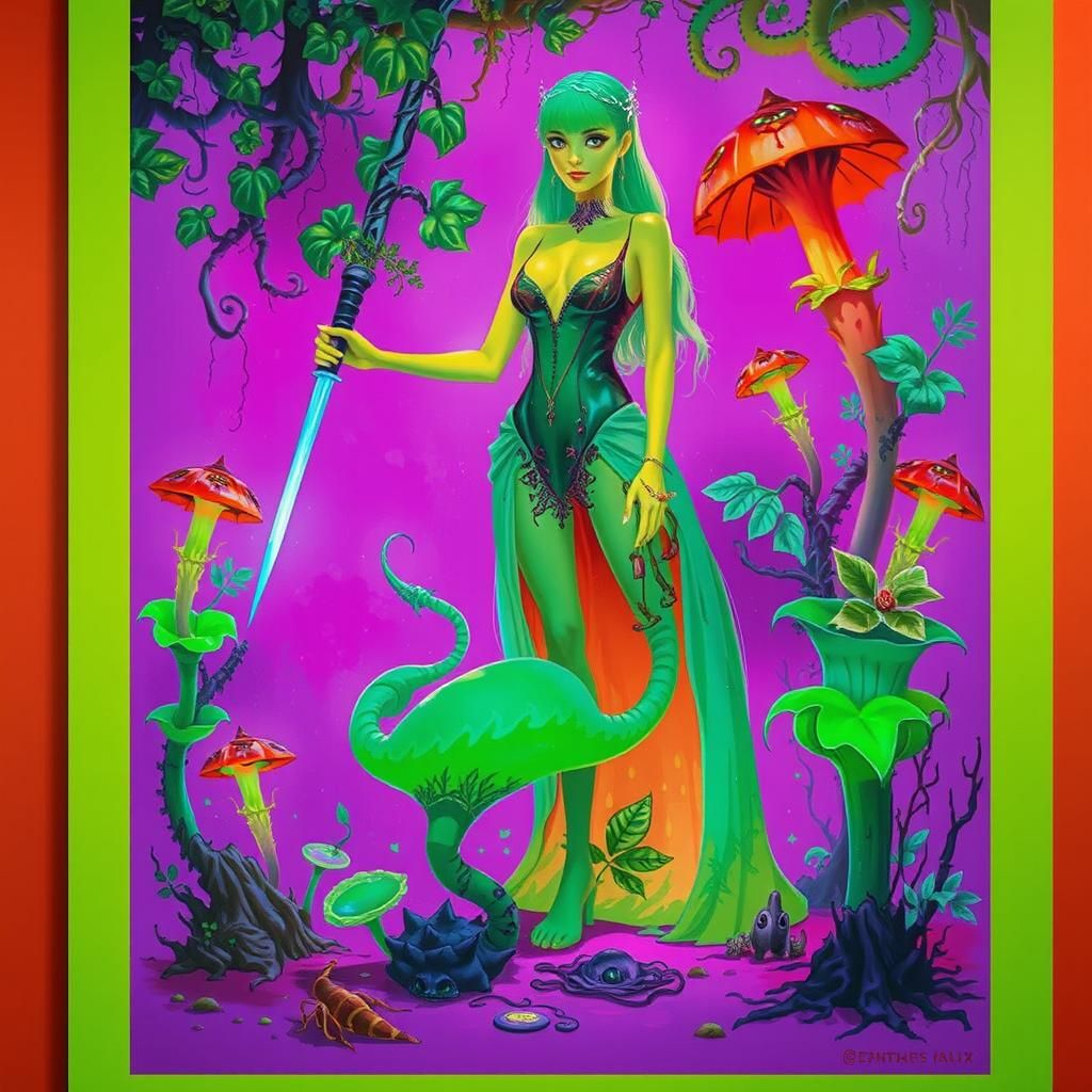 Enigmatic Poison Ivy in Gothic Forest Illustration