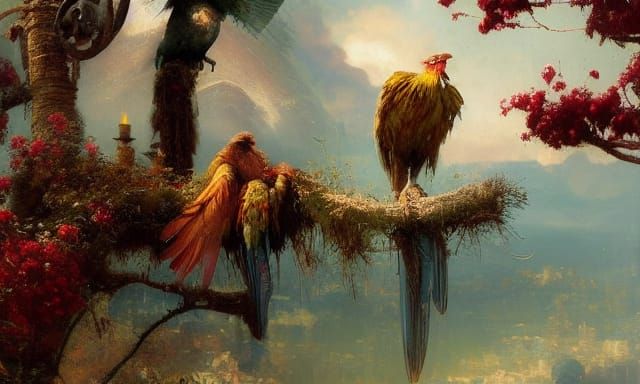 Harpy Nest: A Matte Painting in Red and Yellow