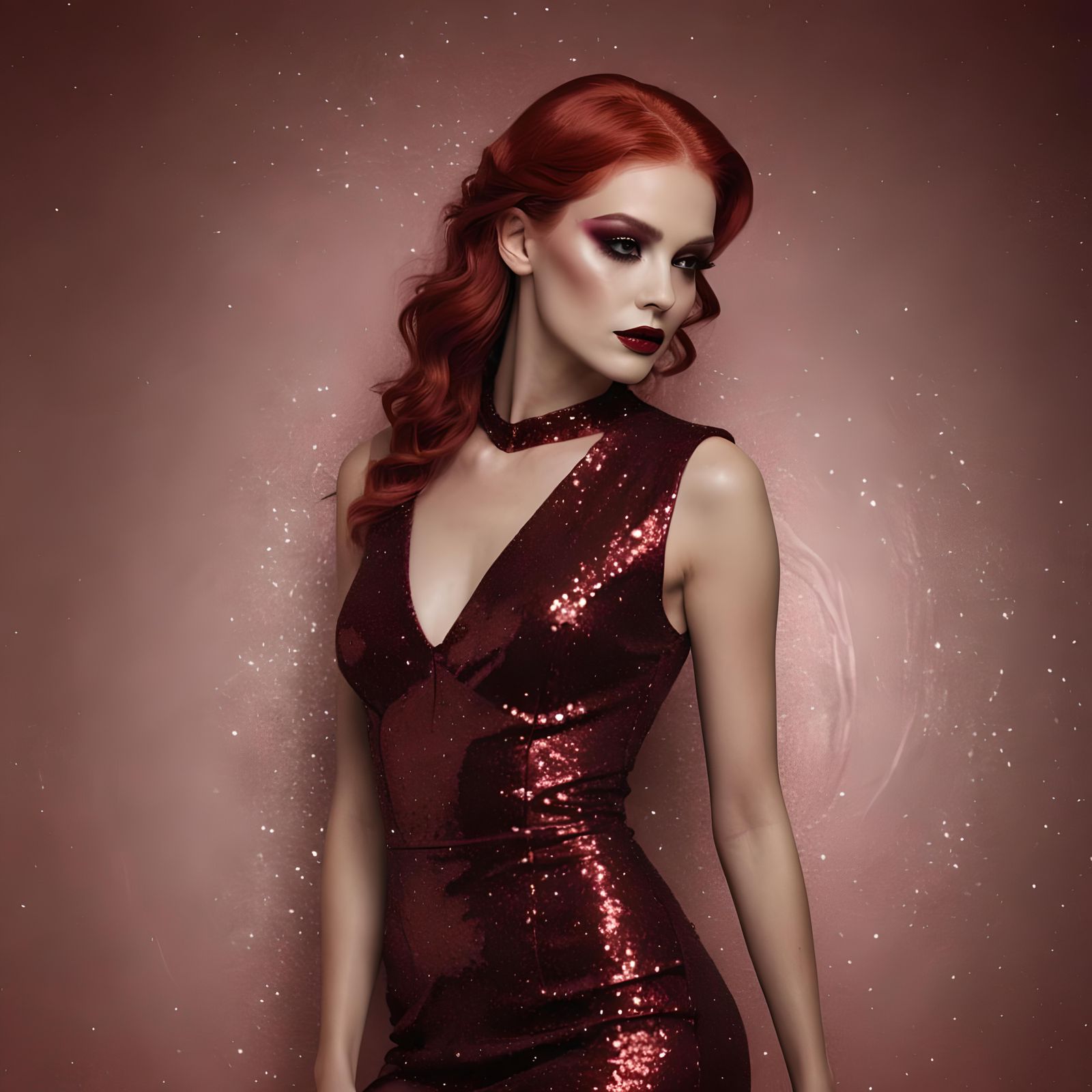 Crimson Vogue: A Glittering Fashion Photoshoot