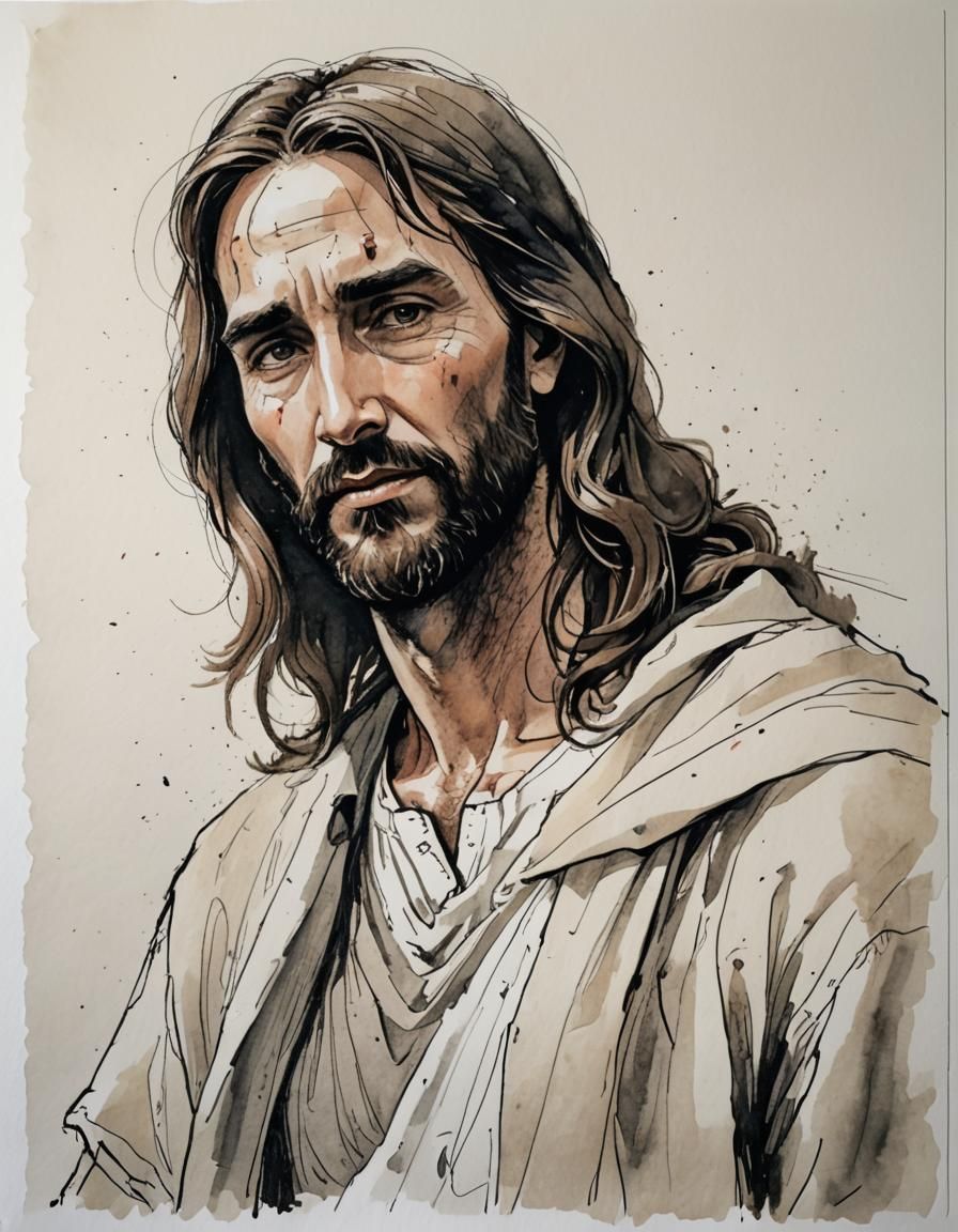 Gritty Sketchbook Style Portrait of Christ