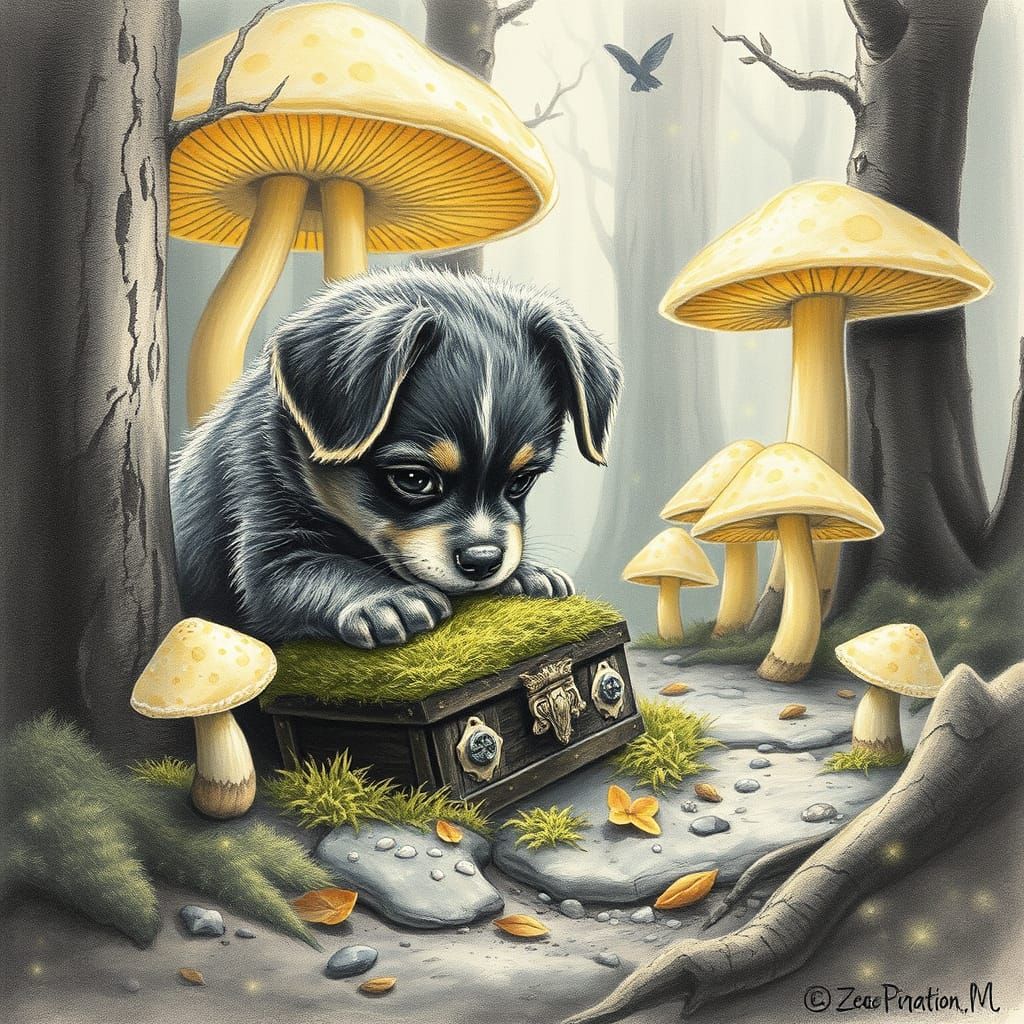 Playful Puppy Finds Treasure in Enchanted Forest