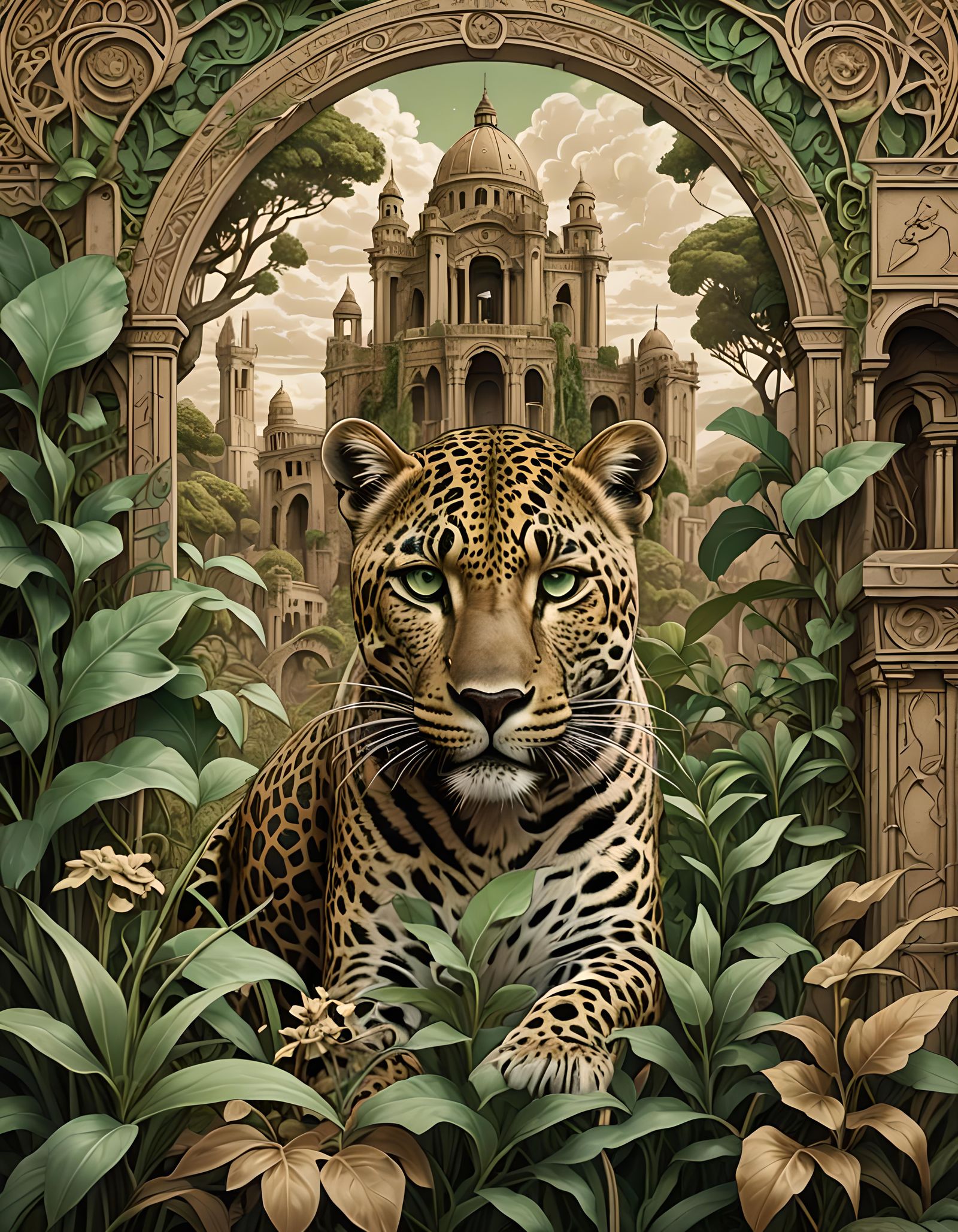 Art Nouveau Leopard Print with Sepia Tones