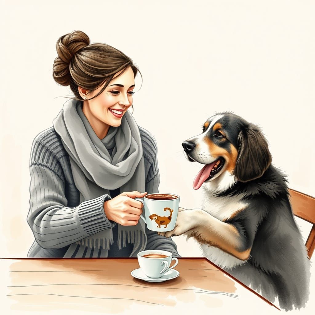 Cozy Winter Scene with Woman and Dog