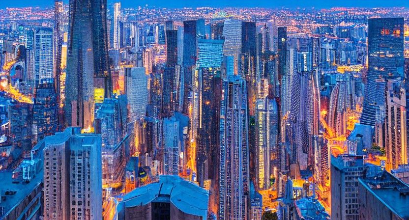 Cyberpunk Megacity Vista: Geometric Impressionism in Futuris...