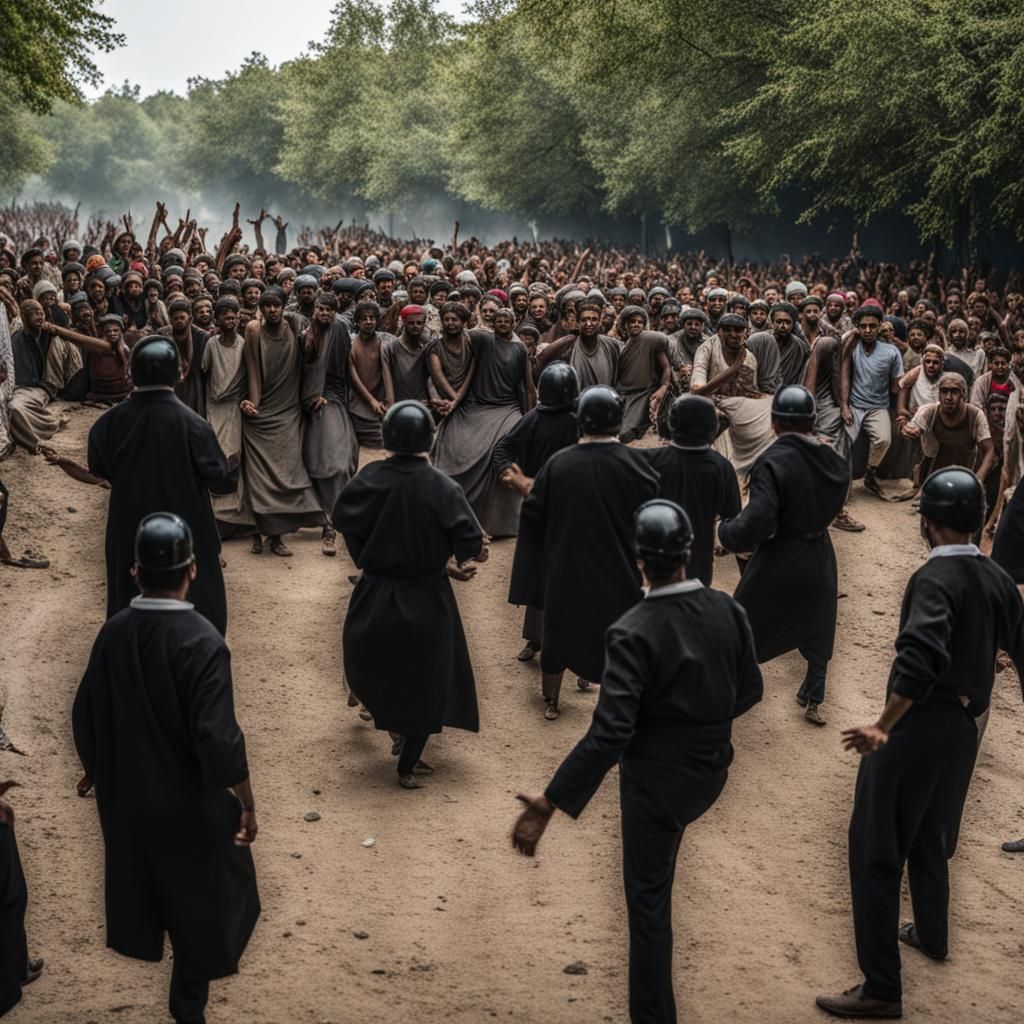 Angry Mob Throwing Stones
