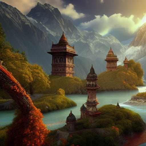 Detailed Matte Painting of an Uttarakhand Village