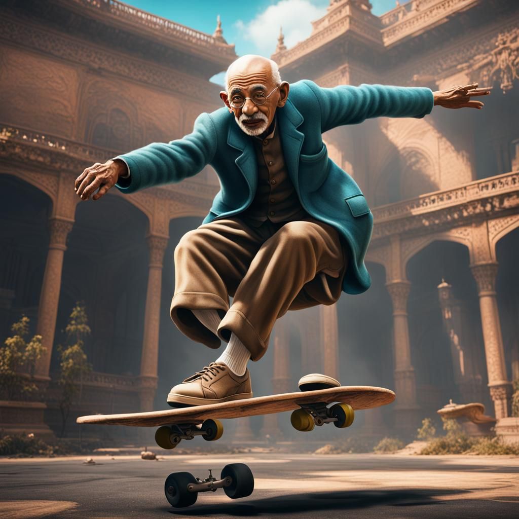 Gandhi Kickflip: Detailed Matte Painting