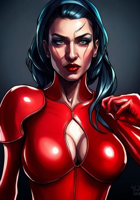 Intricately Detailed Portrait of Woman in Red, Digital Art