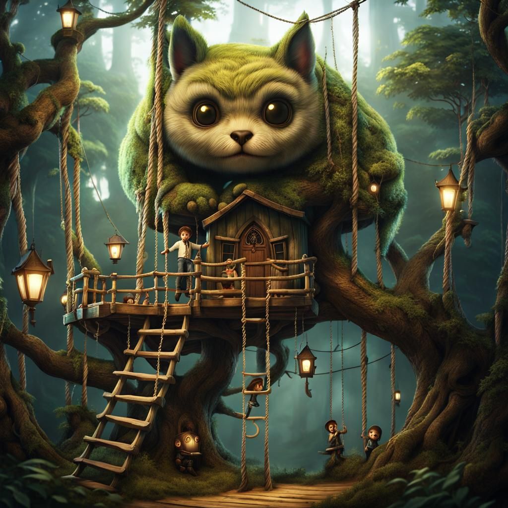 Magical Treehouse Monster in Whimsical Forest