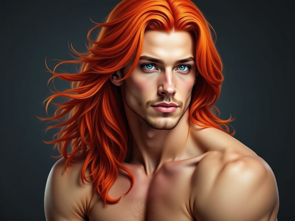 Stunning Man with Red Hair and Blue Eyes in Natural Studio L...