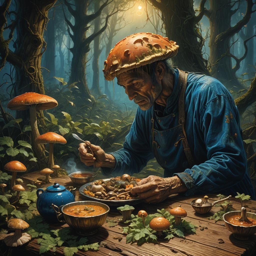 Mystical Forest Meal in Surrealist Style