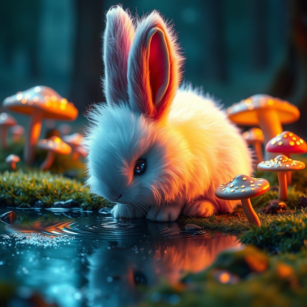 Whimsical Fantasy Rabbit in a Glittering Forest