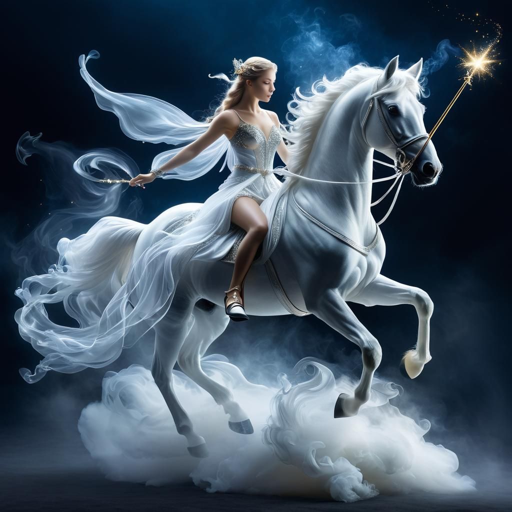 Ethereal Dream Fairy Riding a Heavenly Smoke Horse