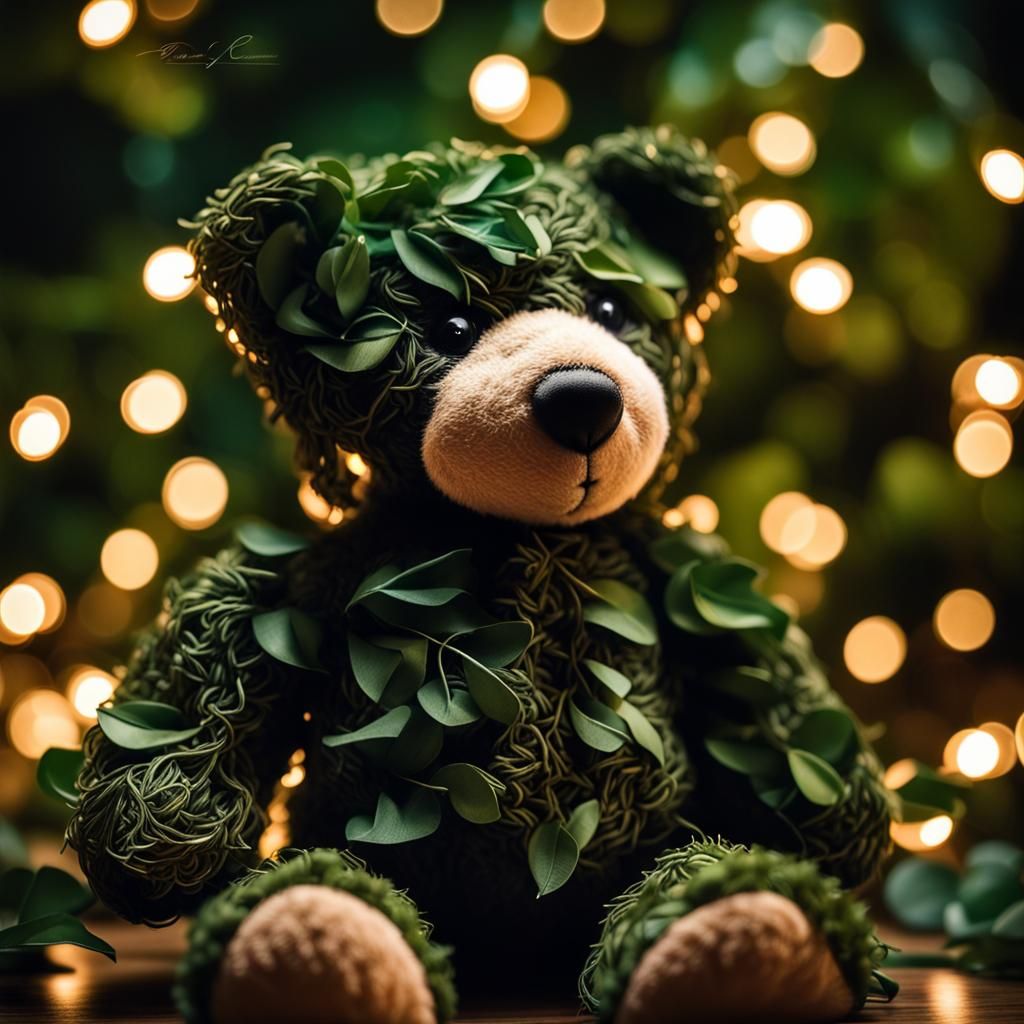 Leafy Teddy Bear with Twinkle Lights