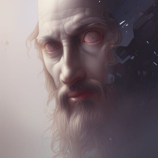 Robotic Leonardo Da Vinci Portrait in Art Nouveau Style